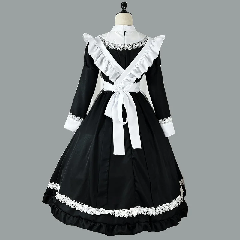 Plus Size Lolita Dress Anime Cosplay School Girl Maid Uniform Goth Lolita Black White Medieval Dress Long Sleeve Apron Outfits - immagine 17