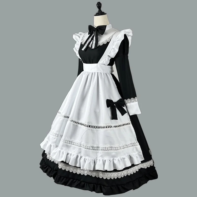 Plus Size Lolita Dress Anime Cosplay School Girl Maid Uniform Goth Lolita Black White Medieval Dress Long Sleeve Apron Outfits - immagine 15