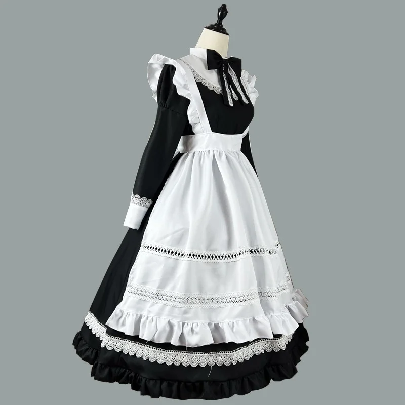 Plus Size Lolita Dress Anime Cosplay School Girl Maid Uniform Goth Lolita Black White Medieval Dress Long Sleeve Apron Outfits - immagine 14