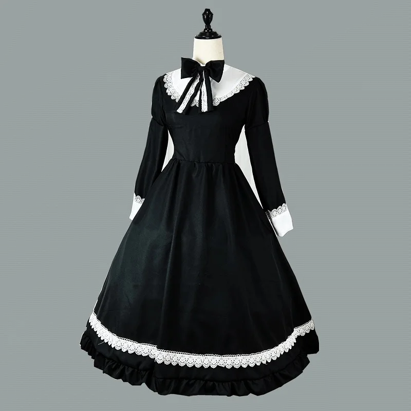Plus Size Lolita Dress Anime Cosplay School Girl Maid Uniform Goth Lolita Black White Medieval Dress Long Sleeve Apron Outfits - immagine 16
